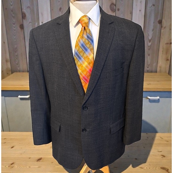 Pronto Uomo Other - Pronto Uomo Platinum Sz 50R Gray Windowpane Plaid Wool Blazer Jacket Sport Coat‎